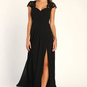 Lulus Momentous Moments Black Lace Backless Maxi Dress - Size L
